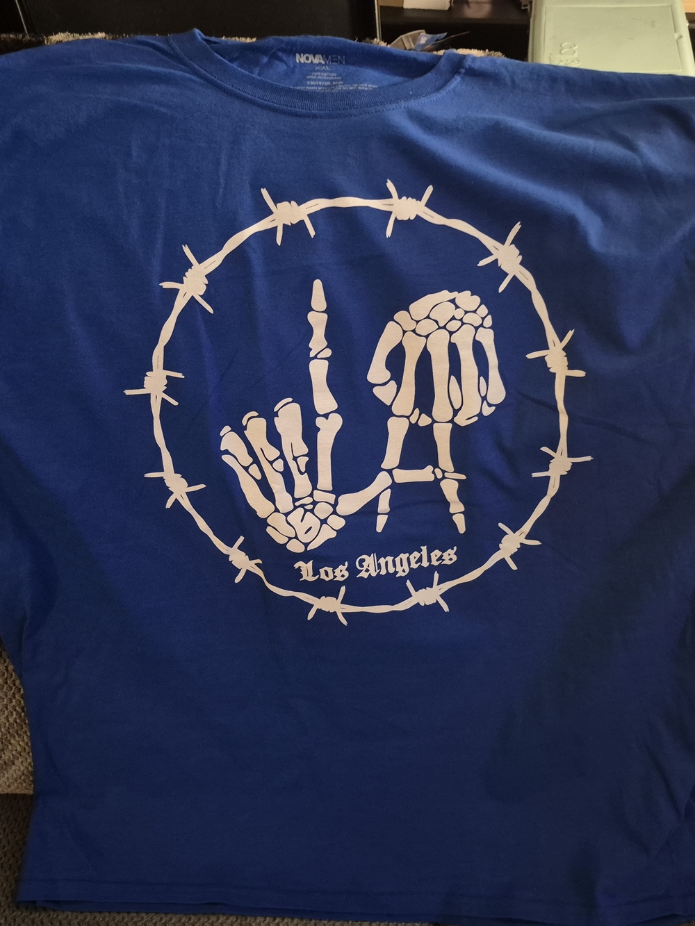 NOVA MEN Blue Cotton Men's T-Shirt XXL Crew Neck Los Angeles Skeleton Graphic